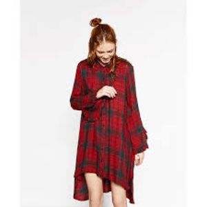 Zara Checked tunic with frills red plaid